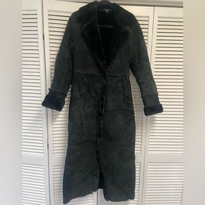 Full length faux suede shearling coat